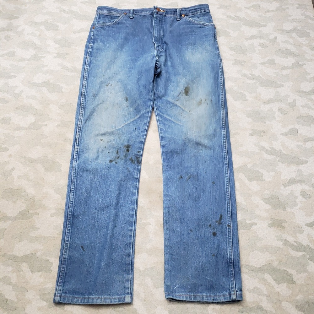Wrangler 13MWZ Jeans Mens 36x33 Blue Cowboy Cut Staight Leg Denim Medium Wash